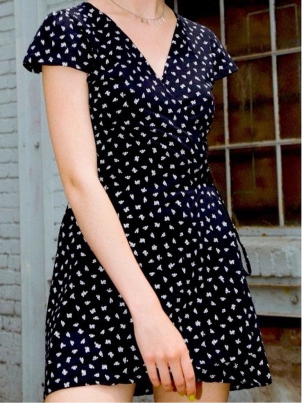 Brandy Melville Navy Robbie Floral Wrap Dress